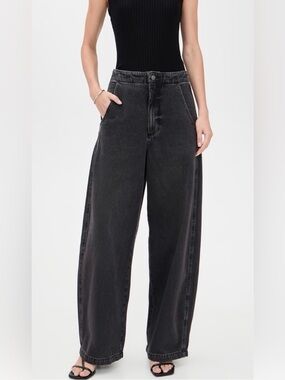 Pistola Lottie High Rise Bowed Leg Jeans Petite 27 Black Barrel Denim NWT